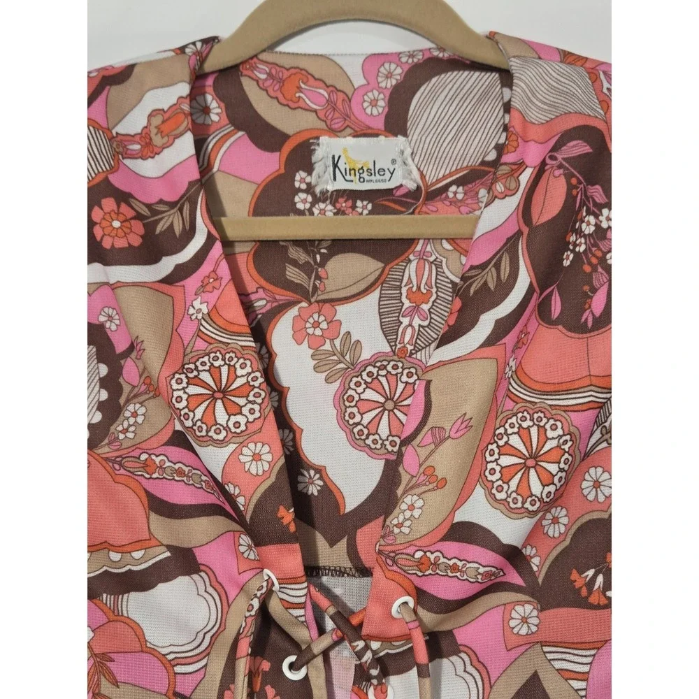 Vtg 70s Kingley Hippie Boho Lace‎ Up Vest Small Flower Child Retro Psychodelic